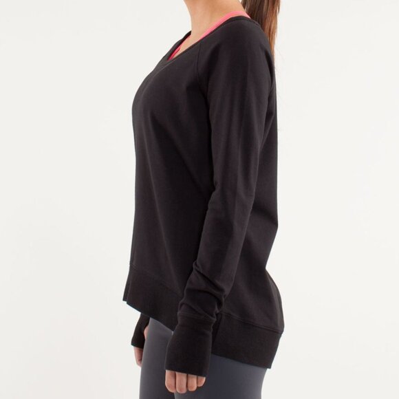 Lululemon Womens Meditate Black Sz 4 Activewear High-Low Wide Neck Sweatshirt - Picture 1 of 12